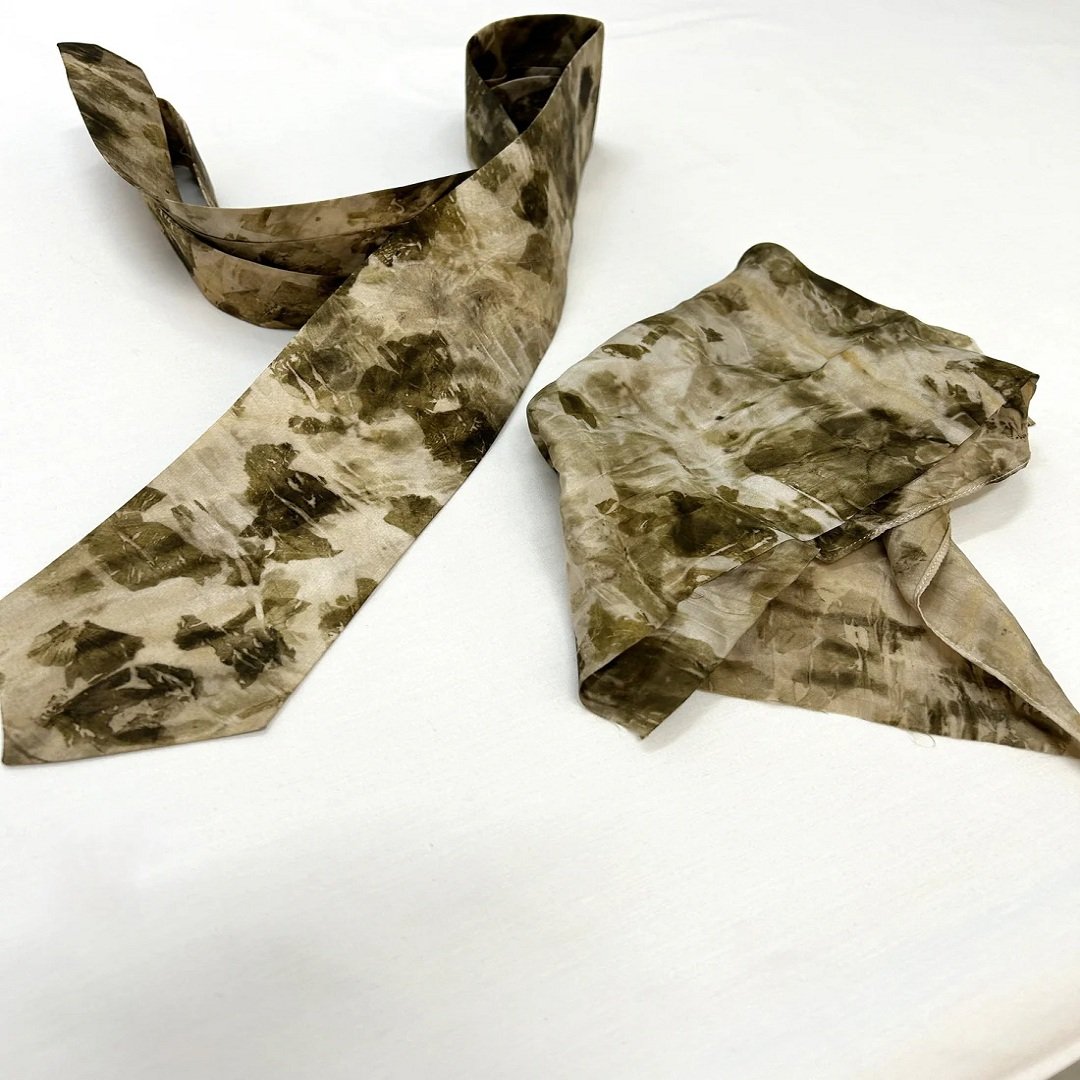 Wholesale Ecoprinted 100% Silk Tie Pocket Square Formal Abstract Unique Floral Classic Business Sustainable Men Daily Necktie