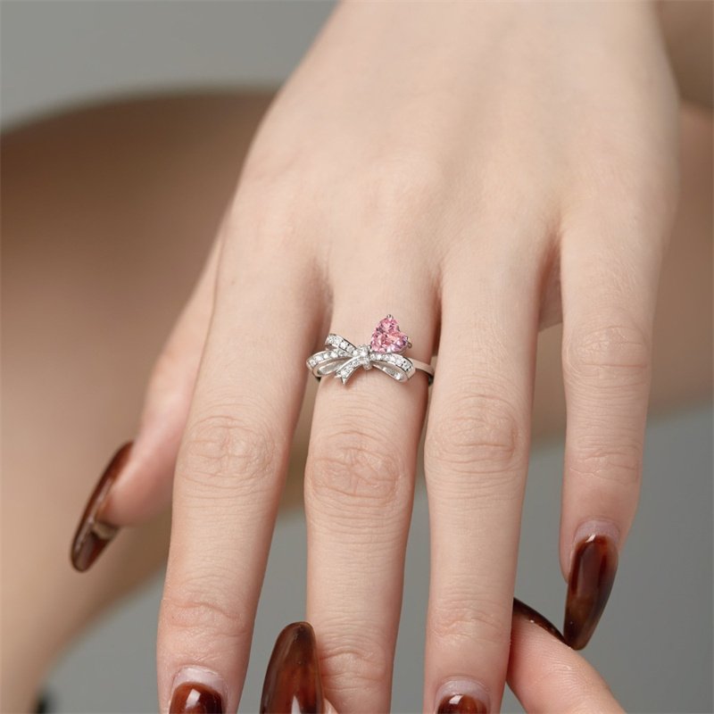 Dropshiping Fine Jewelry Valentine's Day Gifts S925 Silver Sparkle 5A Cubic Zirconia Diamond Bowknot Bowtie Shape RingsJewellery