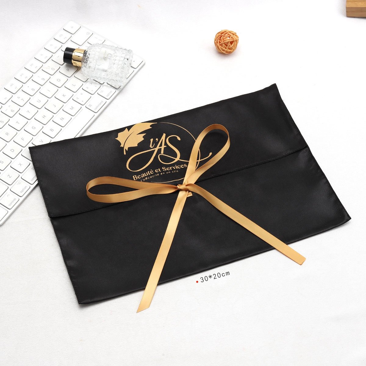 Luxury Black Satin Hair Wig Extension Packing Envelope Bag With Tie Custom Logo Printed Silk Pouch Swimwear Dust Silk Satin Bag
