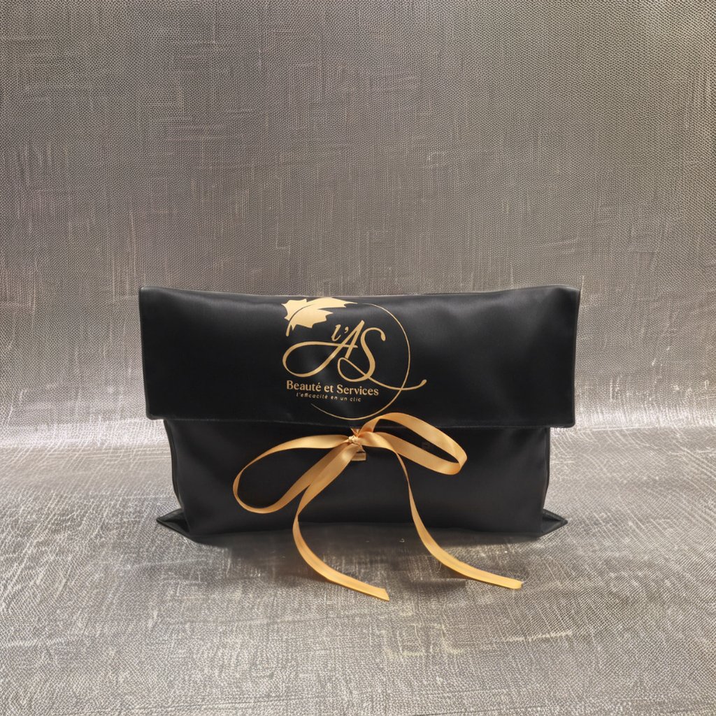 Luxury Black Satin Hair Wig Extension Packing Envelope Bag With Tie Custom Logo Printed Silk Pouch Swimwear Dust Silk Satin Bag