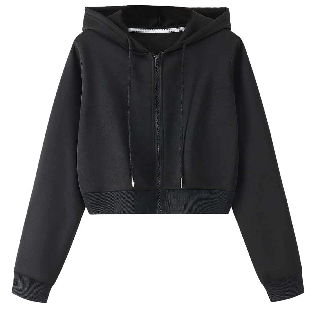 Zipper Cropped Hoodies For Women Custom Plus Size Clothing Casual Hoodie And Sweatshirt