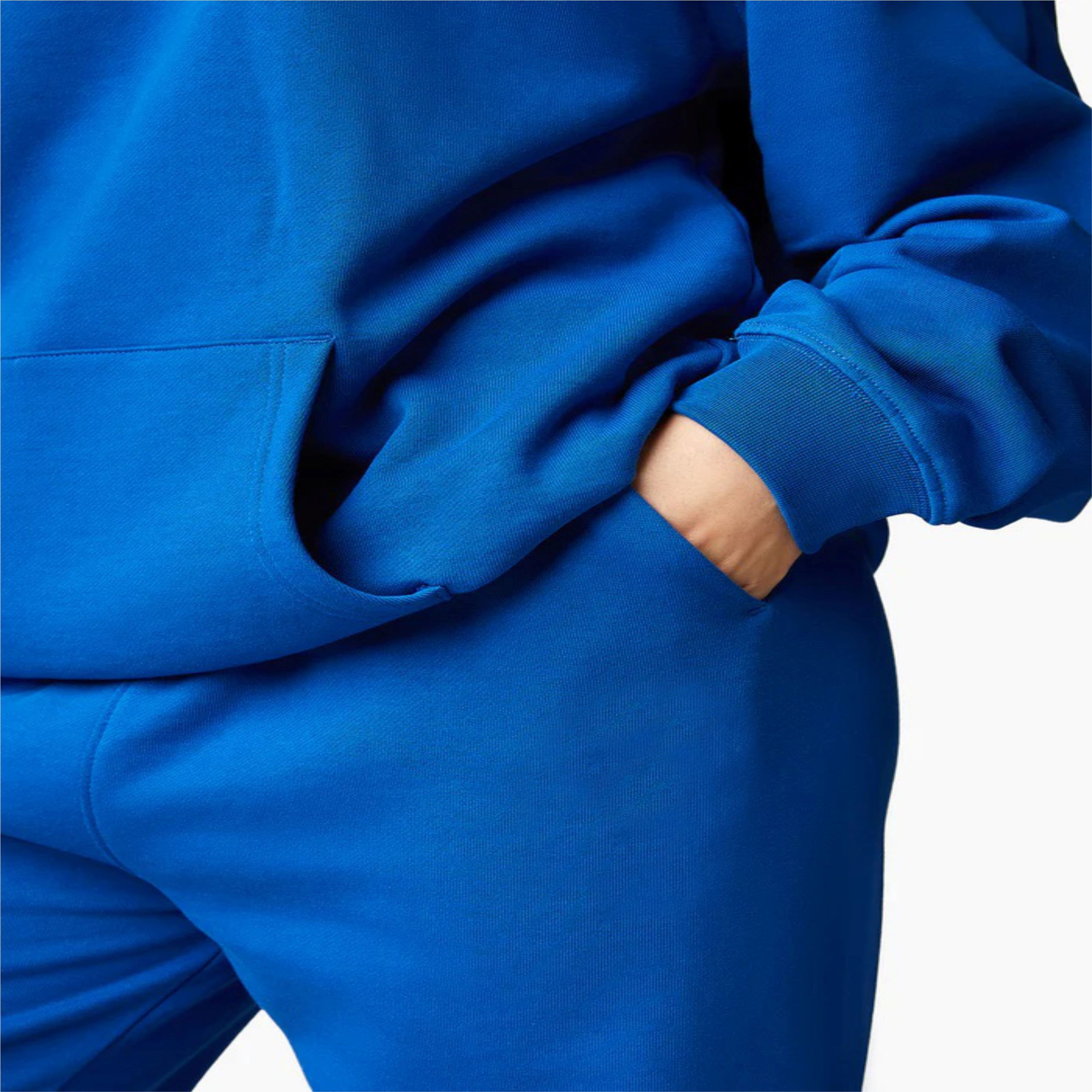 OEM Manufacturer's Cobalt Blue Oversized Women's Hoodie 65% Cotton 35% Polyester Tie Dye Technique Recharge Ribbed Cuffs Short