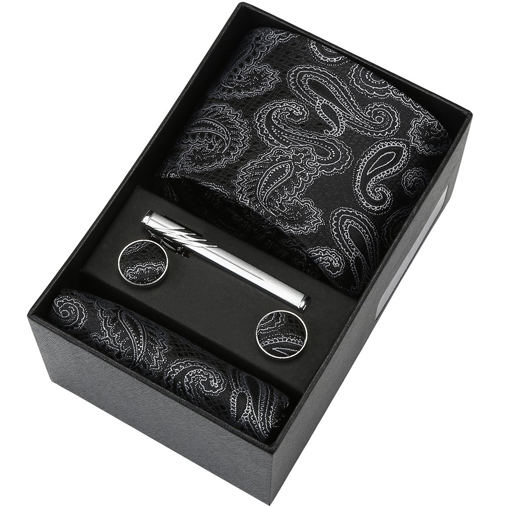 Custom Silk Mens Tie Set Luxury Necktie And Pocket Square Cuff Links Tie Clip 5pcs Business Hanky Cufflinks Wedding Gift For Man
