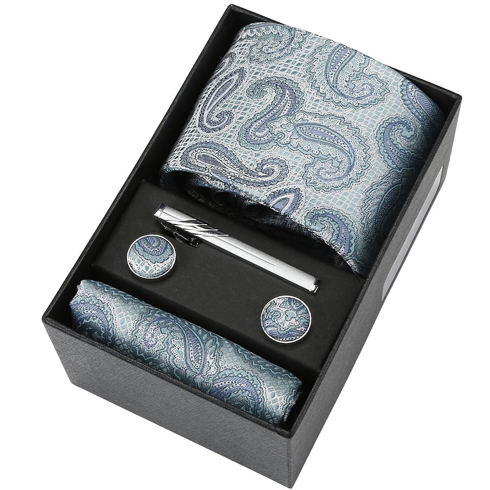 Custom Silk Mens Tie Set Luxury Necktie And Pocket Square Cuff Links Tie Clip 5pcs Business Hanky Cufflinks Wedding Gift For Man