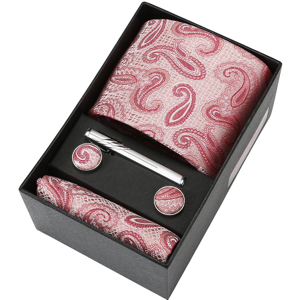 Custom Silk Mens Tie Set Luxury Necktie And Pocket Square Cuff Links Tie Clip 5pcs Business Hanky Cufflinks Wedding Gift For Man
