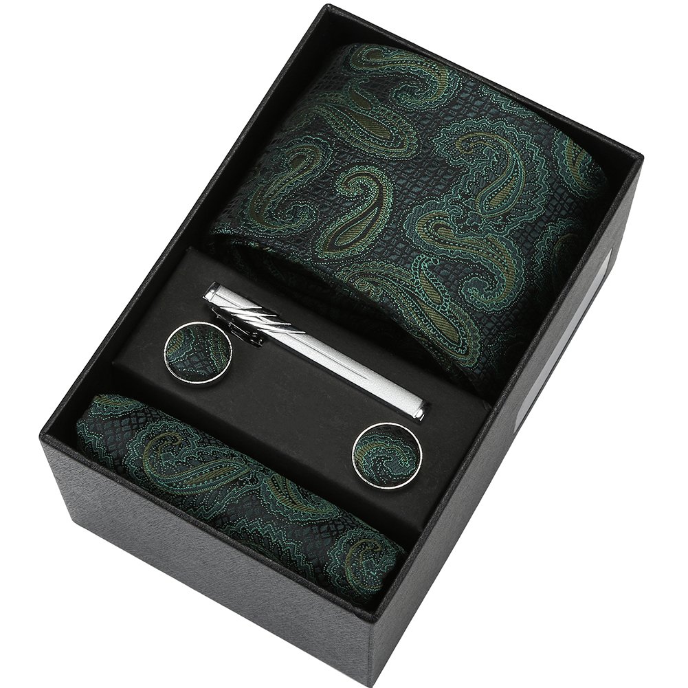 Custom Silk Mens Tie Set Luxury Necktie And Pocket Square Cuff Links Tie Clip 5pcs Business Hanky Cufflinks Wedding Gift For Man