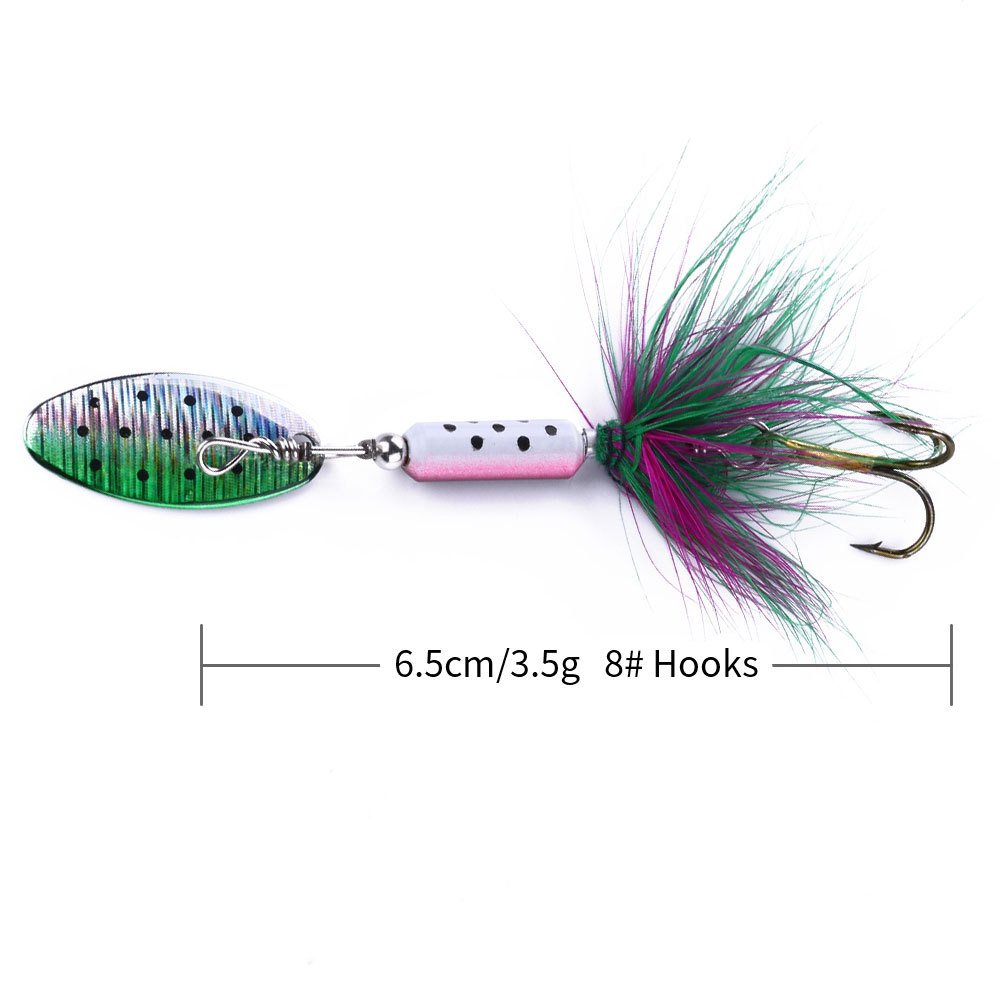 Wholesale 6.5cm 3.5g Feather Tie Metal Spinner Lure Fishing Lure Metal Spoon Spinner Bait Fishing Lure with Feather Treble Hook