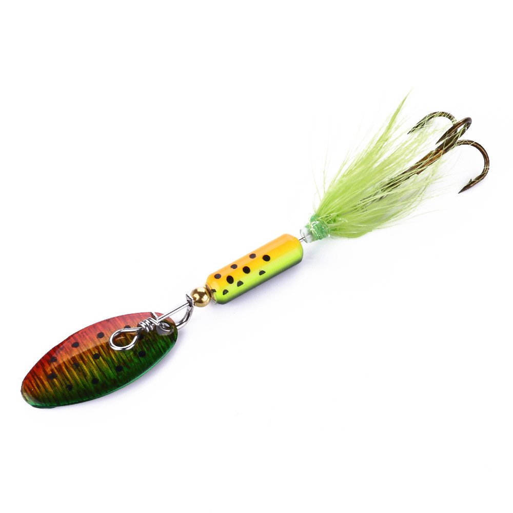 Wholesale 6.5cm 3.5g Feather Tie Metal Spinner Lure Fishing Lure Metal Spoon Spinner Bait Fishing Lure with Feather Treble Hook