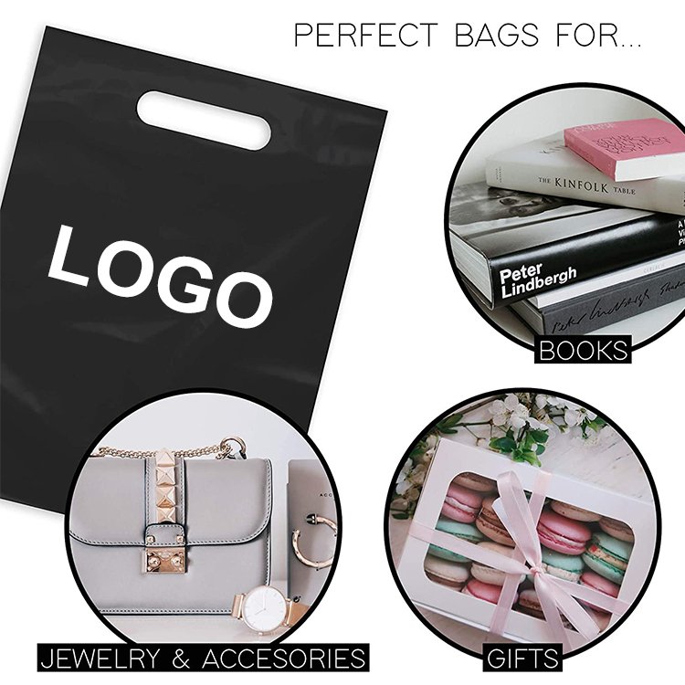 Custom Waterproof LDPE Shopping Bag Die Cut Handle Plastic Bags with Gusset for Shoes/Clothes Packaging and Wallet Storage