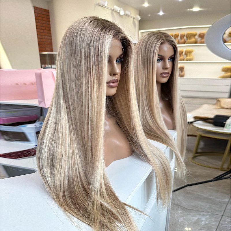 Israel Wig Shop Good Quality Russian Human Hair Blonde Wigs With Highlights Gluess Transparent Hd Lace Wig