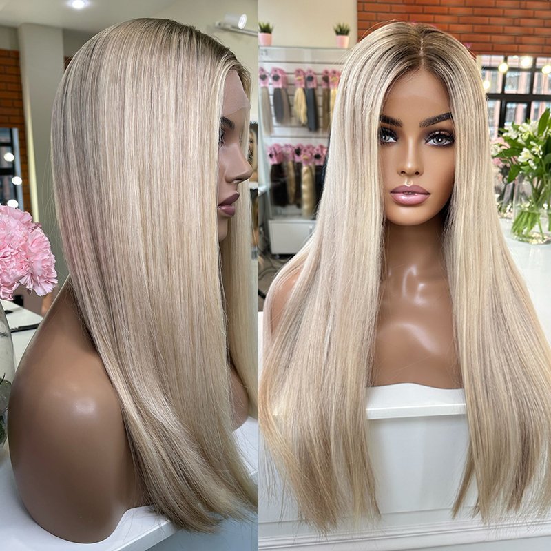 Israel Wig Shop Good Quality Russian Human Hair Blonde Wigs With Highlights Gluess Transparent Hd Lace Wig
