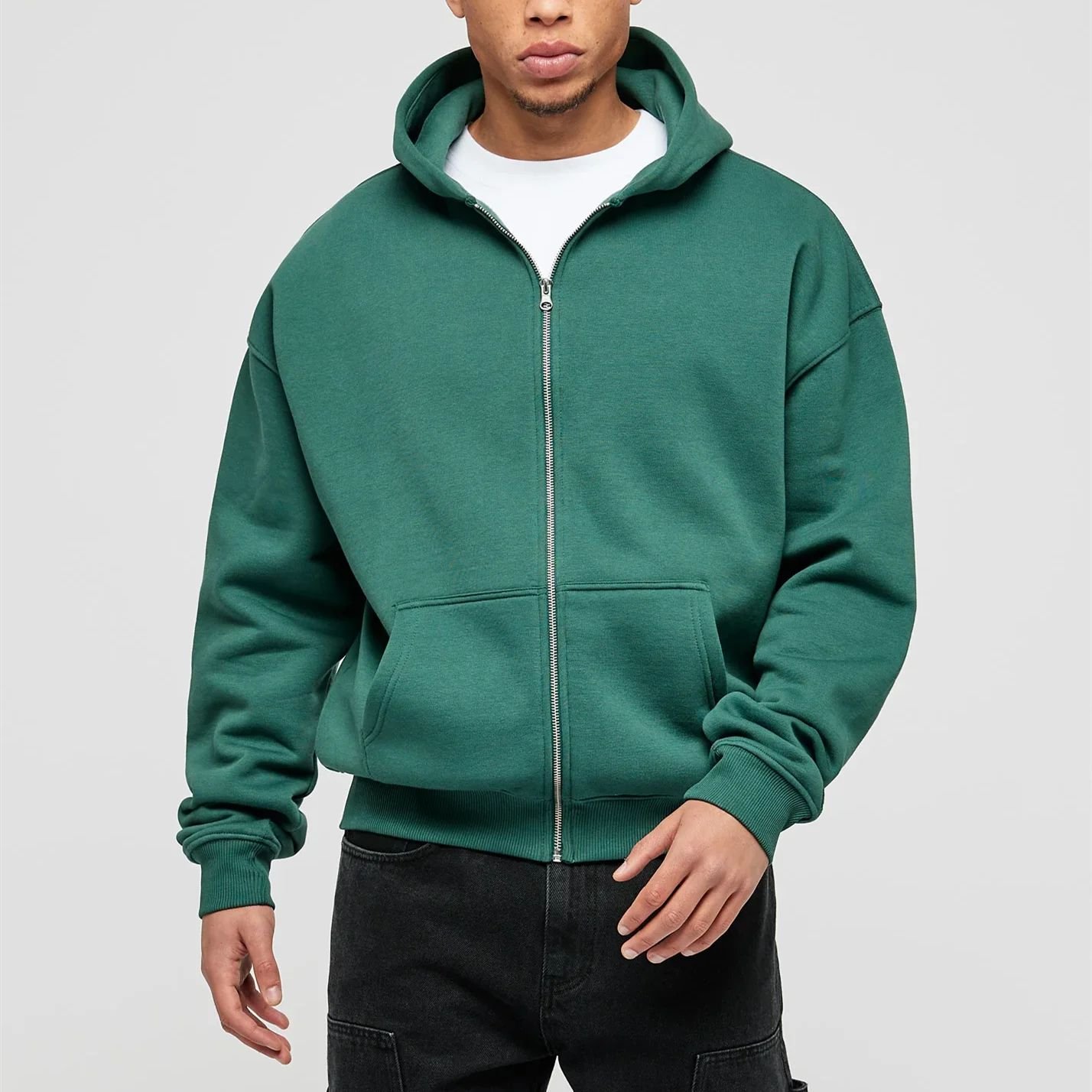 Custom Double Zip-Up Fullzip Zipup Hoodie 350 400 450 Gsm Bulk Plain Brown 100% Cotton Heavyweight Full Zip Up Hoodie Men