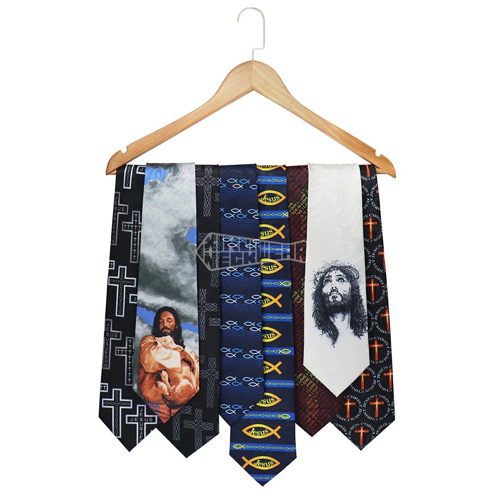 Mens Christian Ties Ester Jesus Images Lamb Of God Poly Print Tie Custom Pattern White Necktie