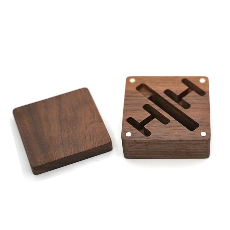 Walnut Wooden Cufflink Box Solid Wood Embedded Product Case with Magnetic Opening Closing Custom Engraved Product Insert Slots