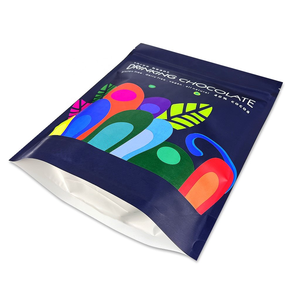 Minfly digital printing aluminum foil resealable stand up smell proof zipper mylar packaging pouch bags for chocolate powder