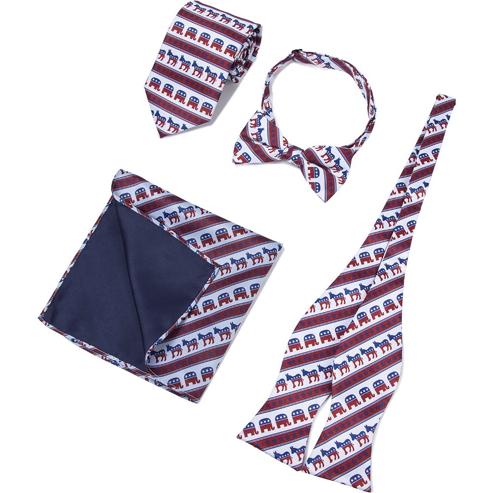 New Style President USA elections Democratic Donkey Republican Elephant with American Flag Stars Print Novelty Bow Tie For Men