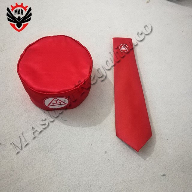 White Triangle Masonic Chapter Red Silk Neck tie and Soft hat