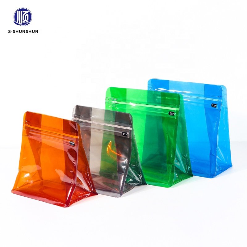 Custom design Multicolor optional transparent Color plastics Mylar Flat Bottom coffee bag with valve zipper lock tea packing bag