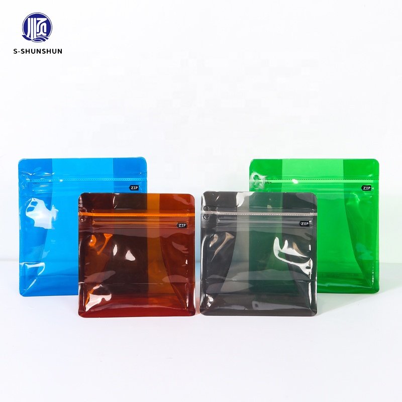 Custom design Multicolor optional transparent Color plastics Mylar Flat Bottom coffee bag with valve zipper lock tea packing bag