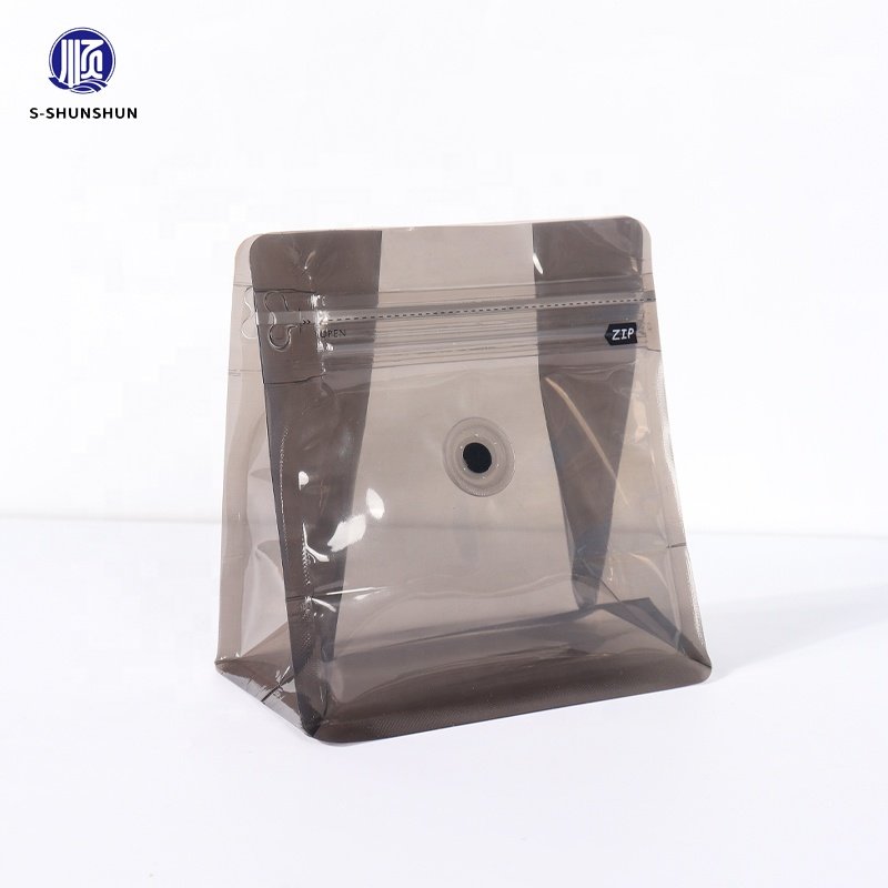 Custom design Multicolor optional transparent Color plastics Mylar Flat Bottom coffee bag with valve zipper lock tea packing bag