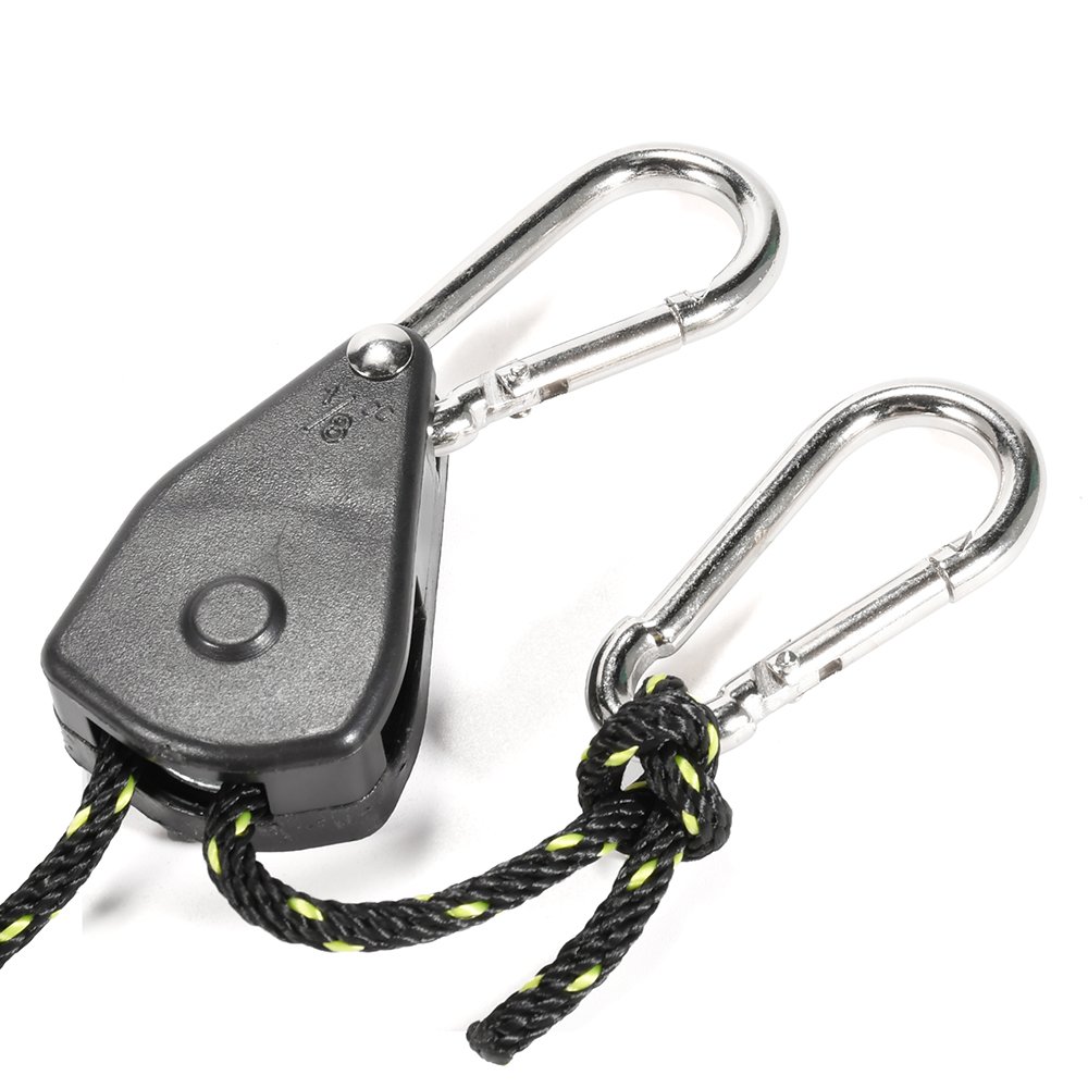 Oem Factory 2pc 1/8 Inch Adjustable Rope Hanger Ratchet Tie Down Strap with Carabiner Hooks