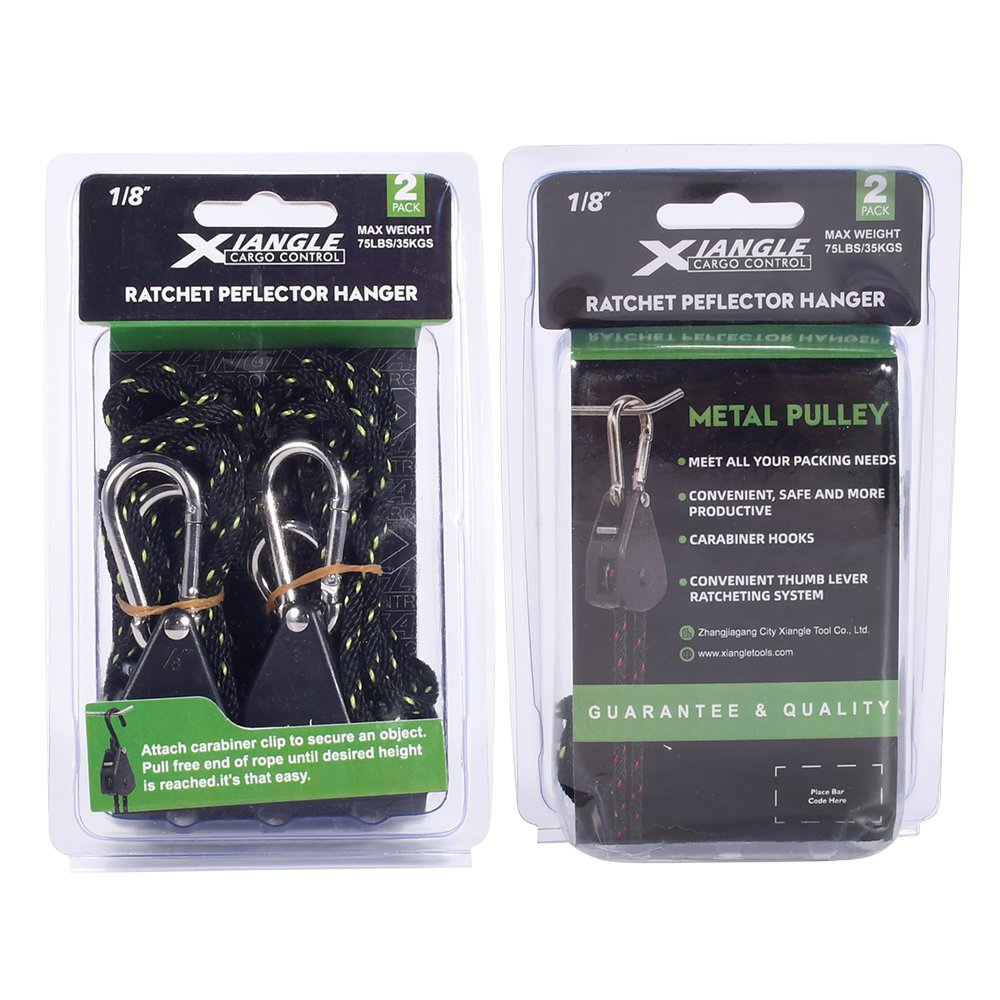 Oem Factory 2pc 1/8 Inch Adjustable Rope Hanger Ratchet Tie Down Strap with Carabiner Hooks