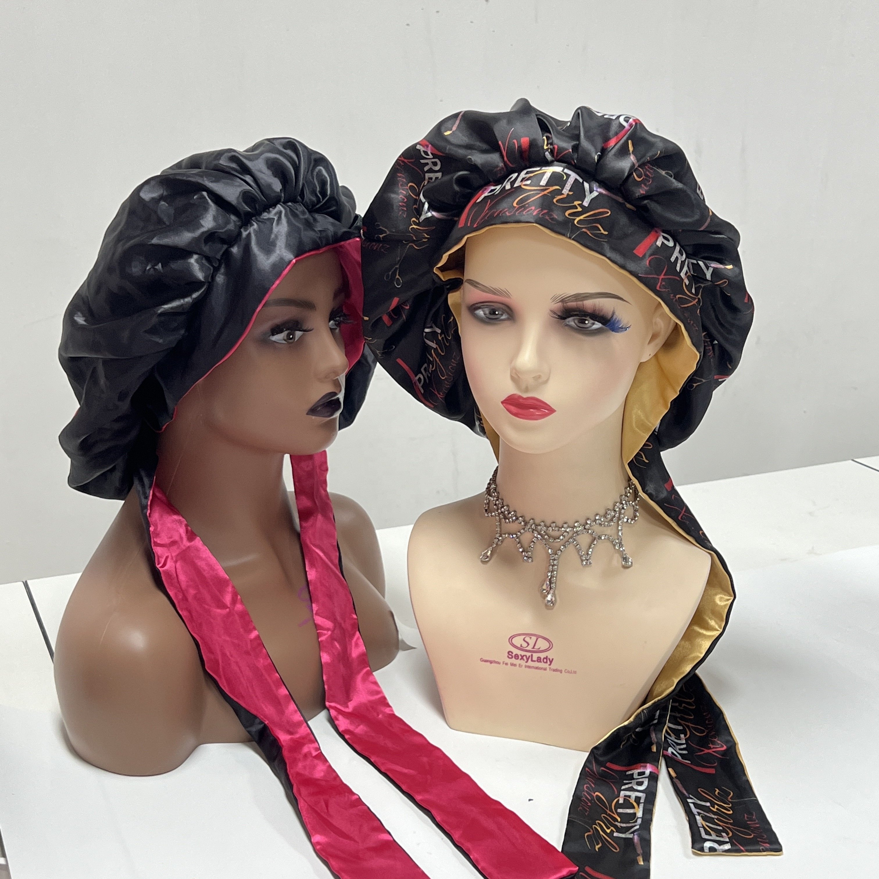 Wholesale Luxury Mommy And Me double layer Custom Hair Tie Diamond Bonnet With Edge Band Head Wrap Bonnet Vendor