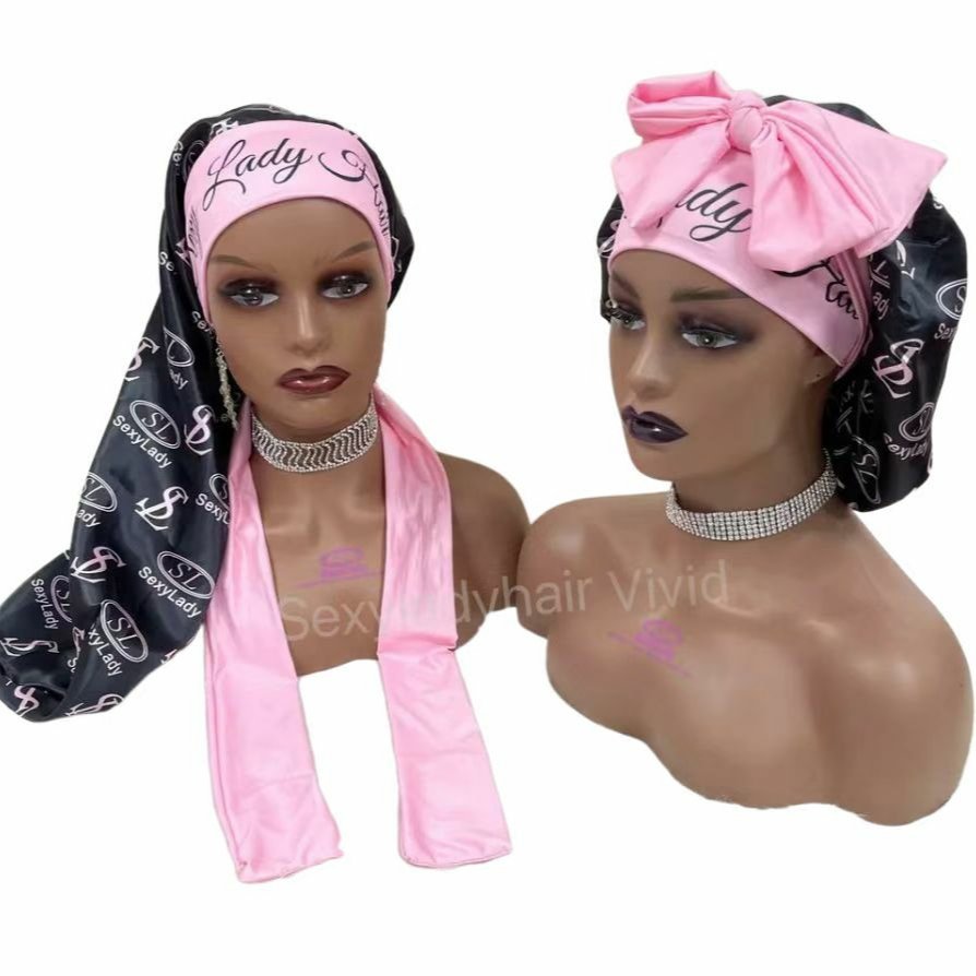 Wholesale Luxury Mommy And Me double layer Custom Hair Tie Diamond Bonnet With Edge Band Head Wrap Bonnet Vendor