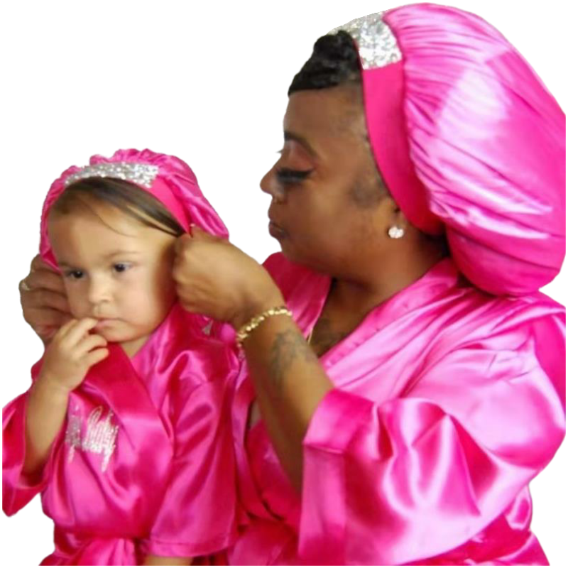 Wholesale Luxury Mommy And Me double layer Custom Hair Tie Diamond Bonnet With Edge Band Head Wrap Bonnet Vendor