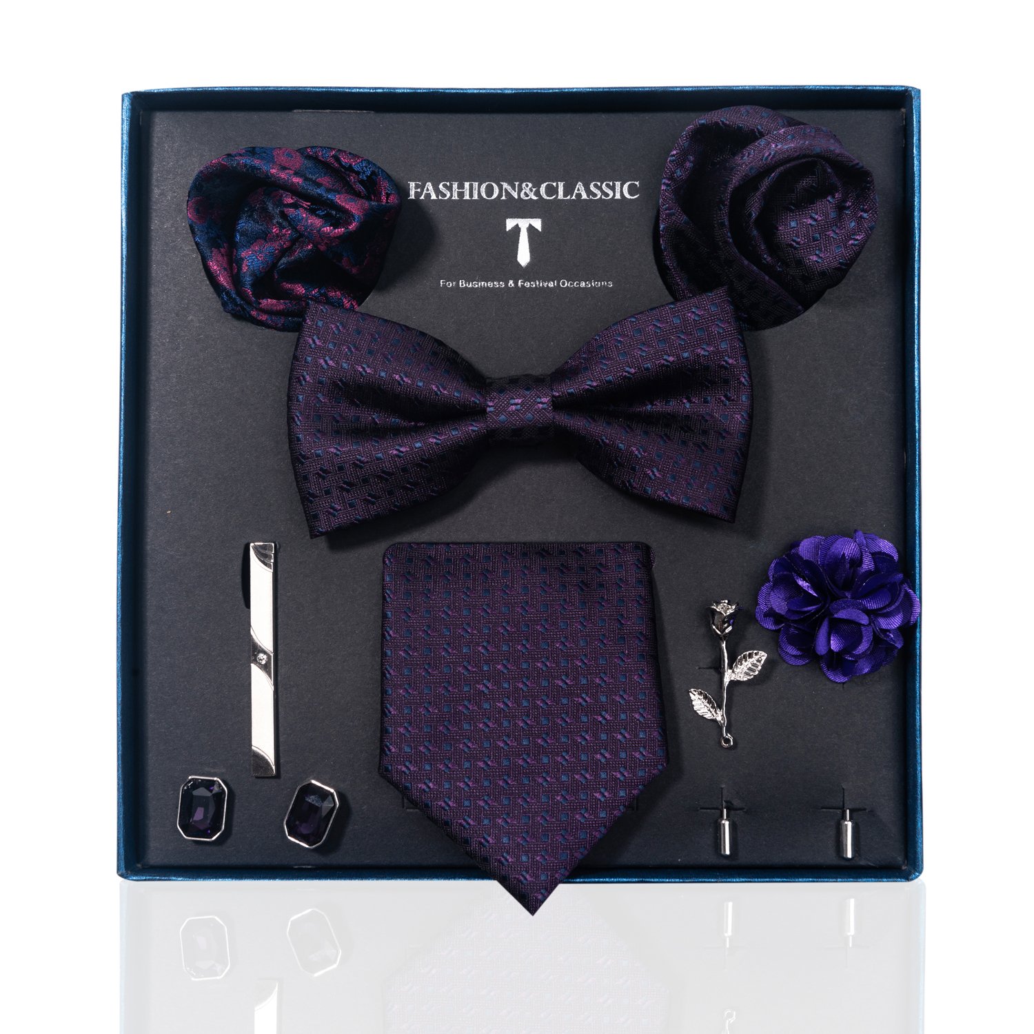 Brand Handmade Luxury Silk Ties Hanky Cufflinks Bowtie Sets 8 cm Necktie For Men Floral Fit Formal Party Gift Box