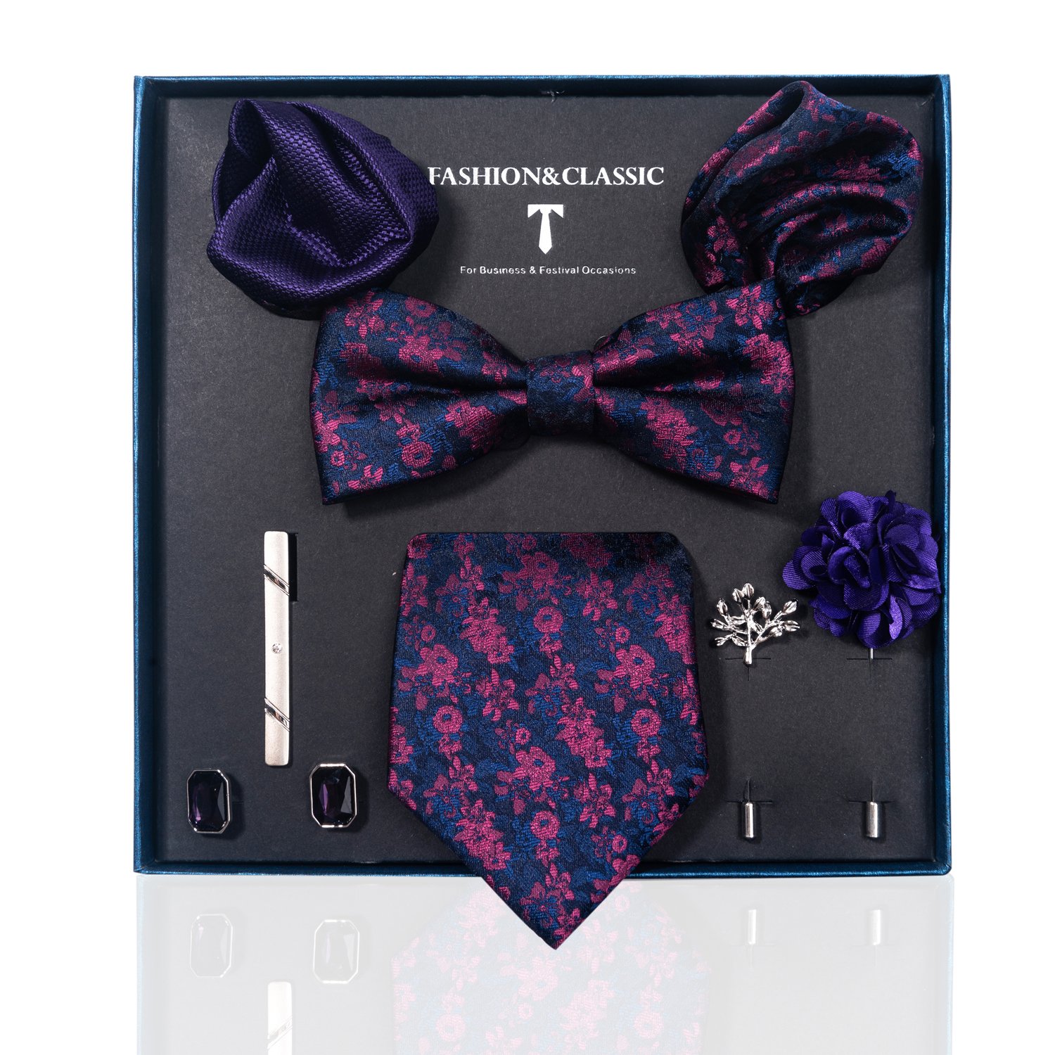 Brand Handmade Luxury Silk Ties Hanky Cufflinks Bowtie Sets 8 cm Necktie For Men Floral Fit Formal Party Gift Box