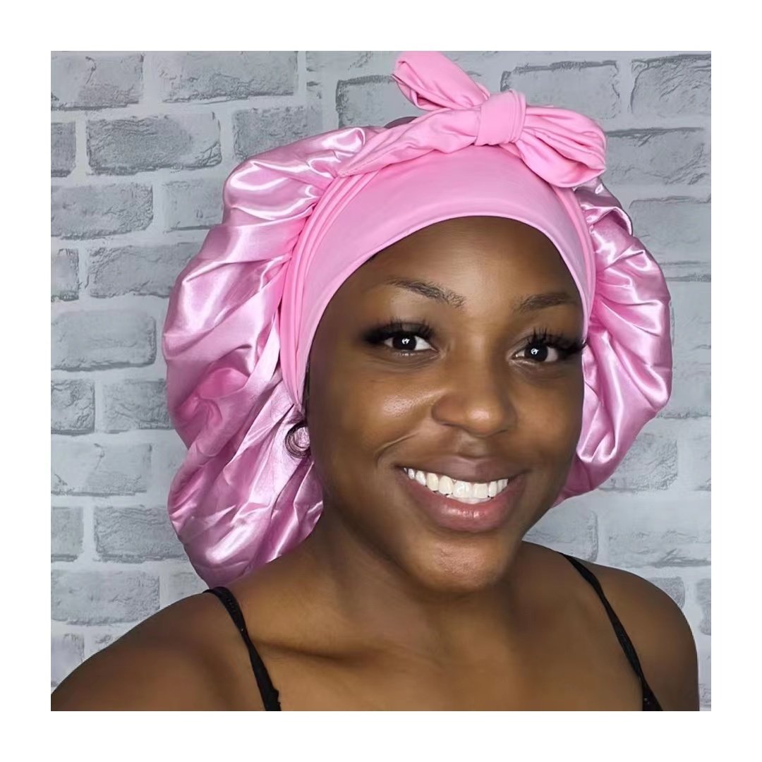 Popular Private Label Satin Bonnets With Ties Women Fashion Bonnets and Satin Hair Wraps