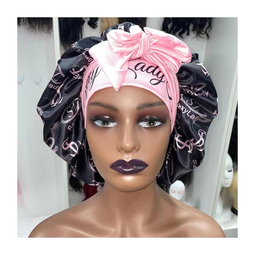 Popular Private Label Satin Bonnets With Ties Women Fashion Bonnets and Satin Hair Wraps