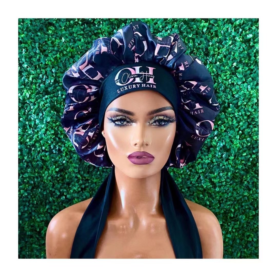 Popular Private Label Satin Bonnets With Ties Women Fashion Bonnets and Satin Hair Wraps