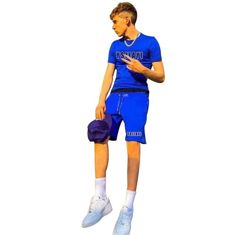 wholesale sweat suit set unisex two piece shorts heavy cotton sweatsuit shirt short set men