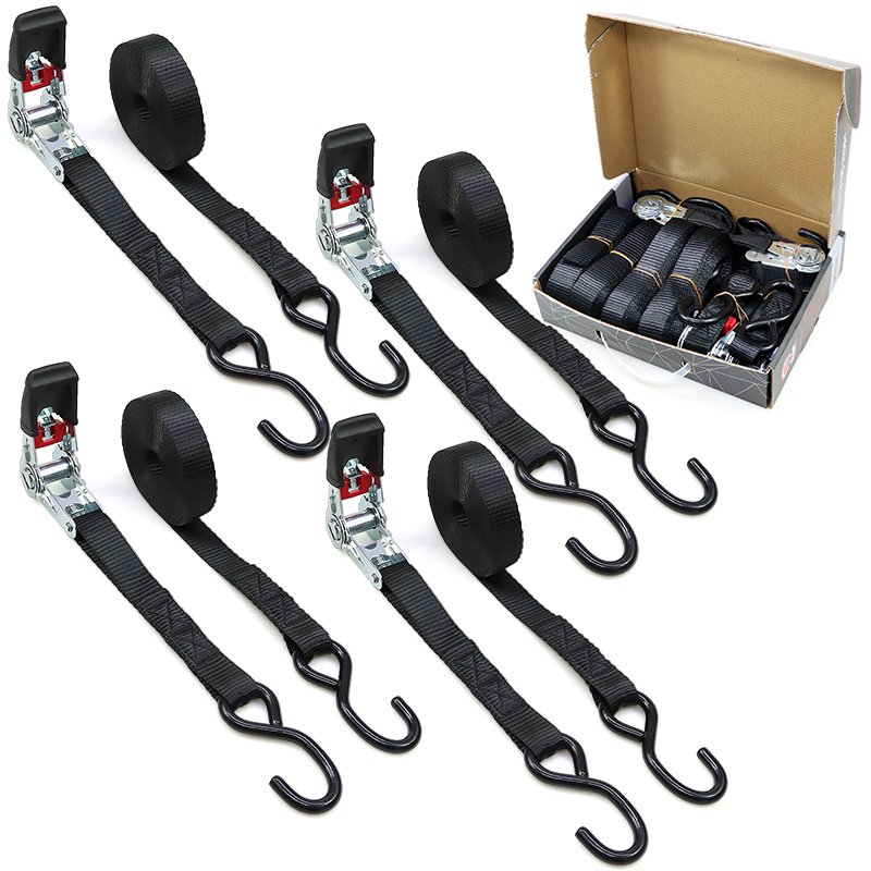 4pk 1inch 1777lbs rubber handle ratchet belt strap tie down with s-hook