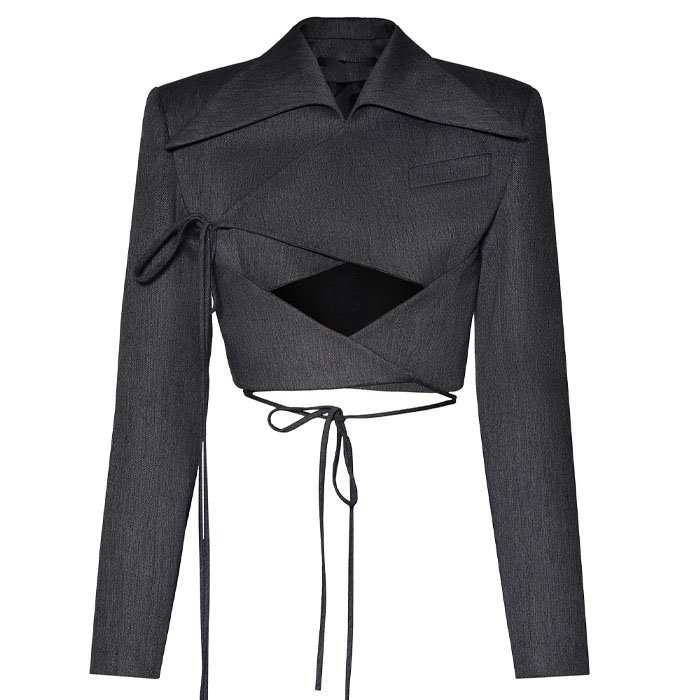 OEM custom design long straps wrap cropped blazer sexy one chest pockets cut out plaid blazer for women