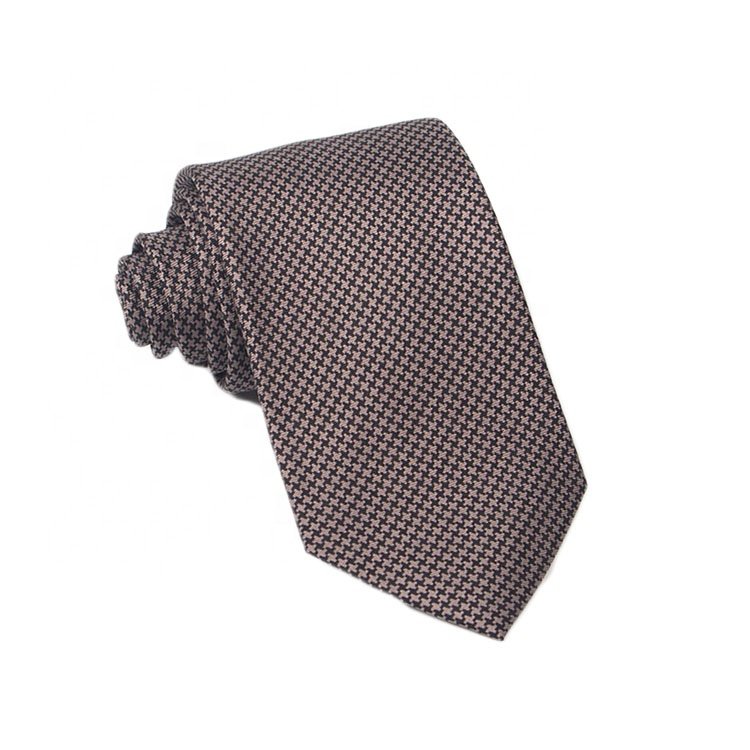 Everlasting Fashion Houndstooth Classic Brown Printed 100% Silk Neck Tie For Mens
