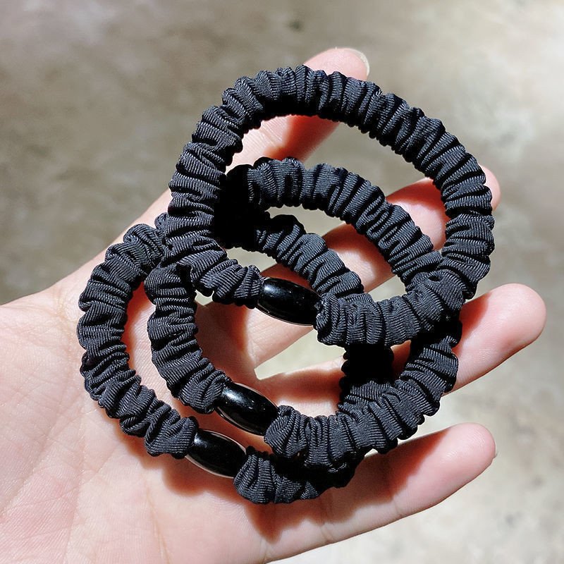 Satin Silk Hair Ties Black Small Mini Scrunchy for Women Thick Hair Accessories Cute Soft No Slip Hair Elastics Ponytail Holder