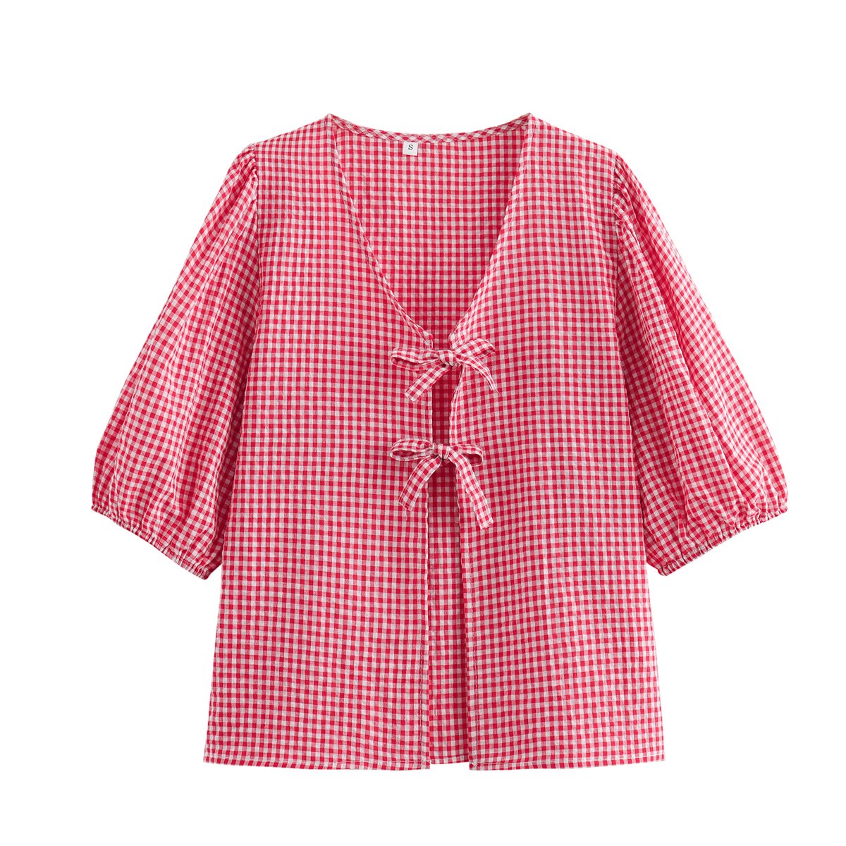 oversized Spring new women's clothing with European and American style V-neck tie short sleeved shirt