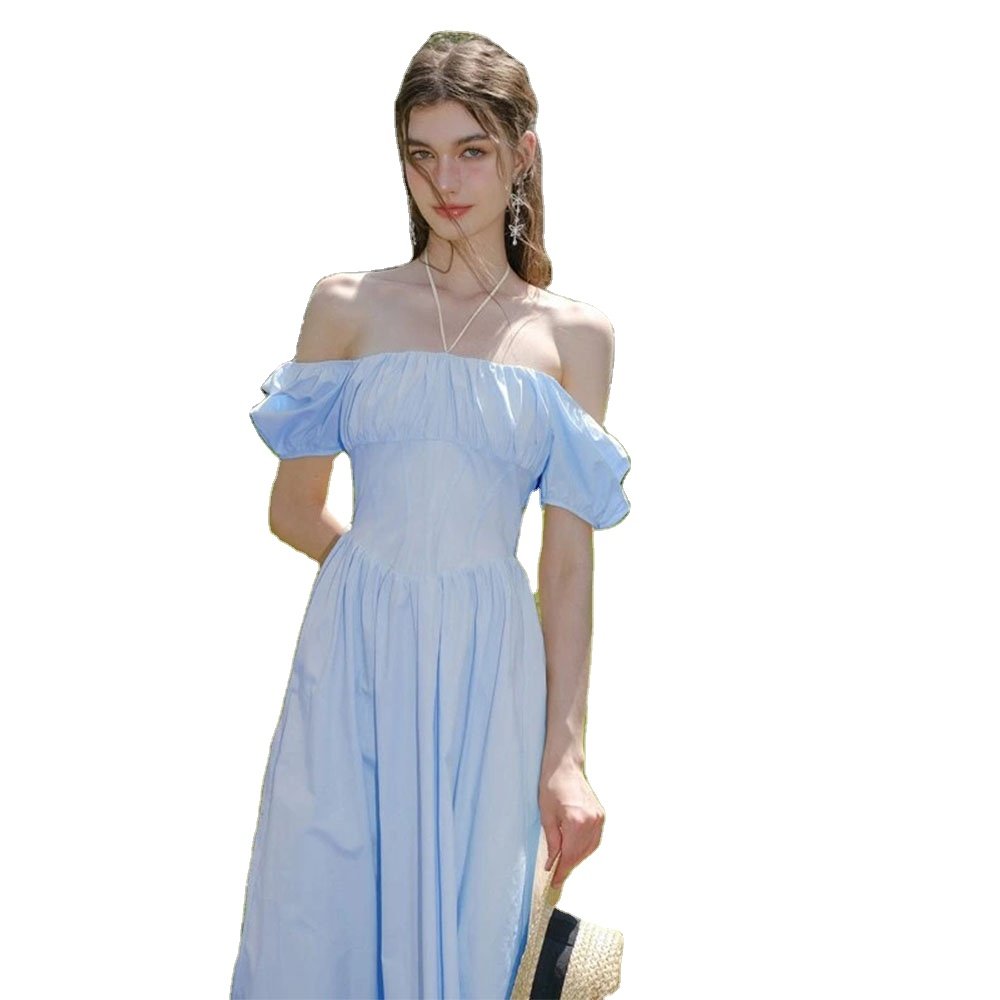 KY Square Neck Tie Back Ruched Bust Tie Front Dress Wear Halter Dresses Elegant Luxurious Sexy for Wedding Party Women Casual