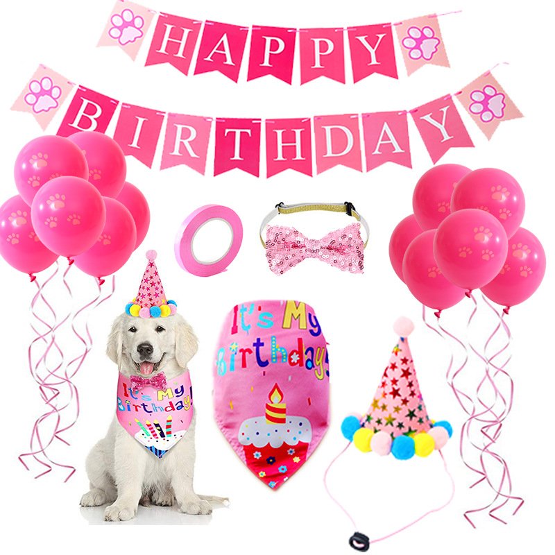 Blue Dog Birthday Hat Bandana Scarf Banner Balloon Party Accessories Decoration Set Puppy Pet Cat Dog Birthday