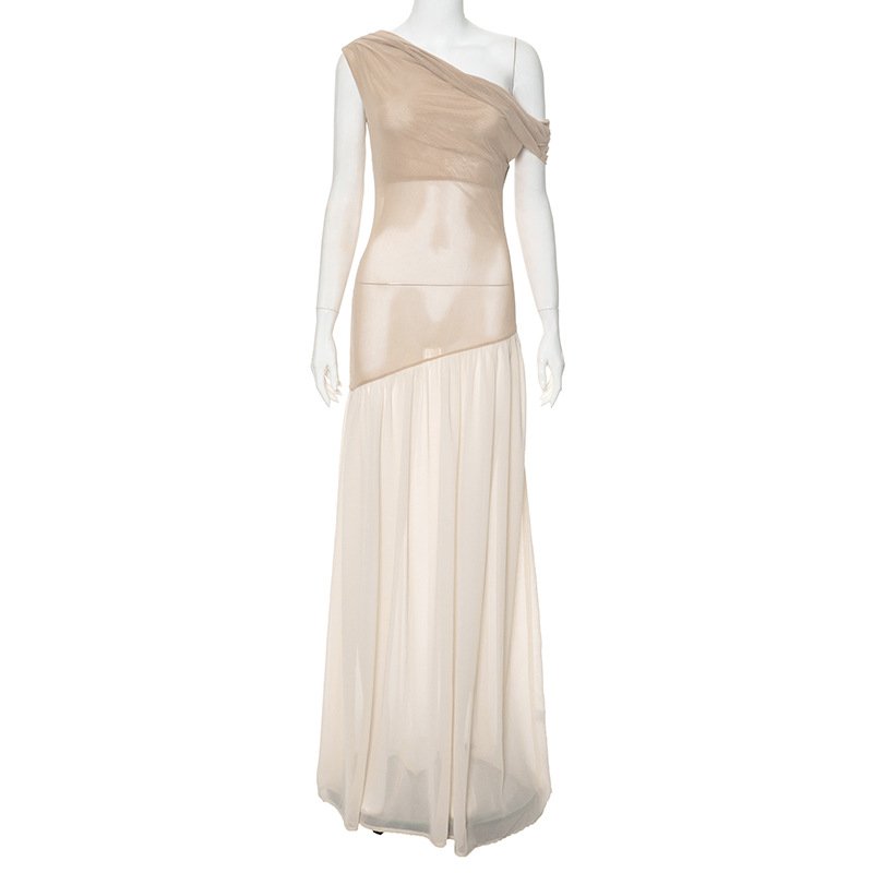 New Fashion Women's Clothing Elegant One Shoulder Color Blocking Patchwork Mesh Girl Casual Long Maxi Dresses