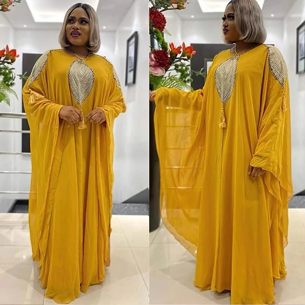 Ramadan Muslim Kaftan Abaya Dress Women Dubai Elegant Gowns African Chiffon Maxi Dress Plus Size Boubou Robe Djellaba Femme