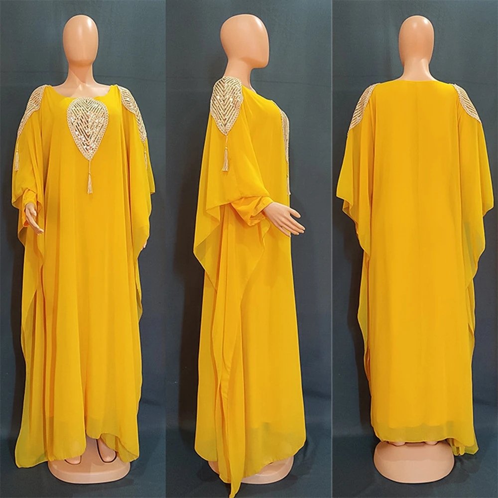 Ramadan Muslim Kaftan Abaya Dress Women Dubai Elegant Gowns African Chiffon Maxi Dress Plus Size Boubou Robe Djellaba Femme