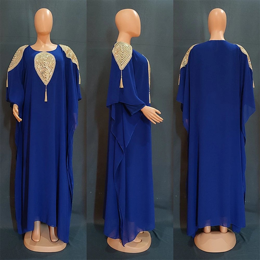 Ramadan Muslim Kaftan Abaya Dress Women Dubai Elegant Gowns African Chiffon Maxi Dress Plus Size Boubou Robe Djellaba Femme