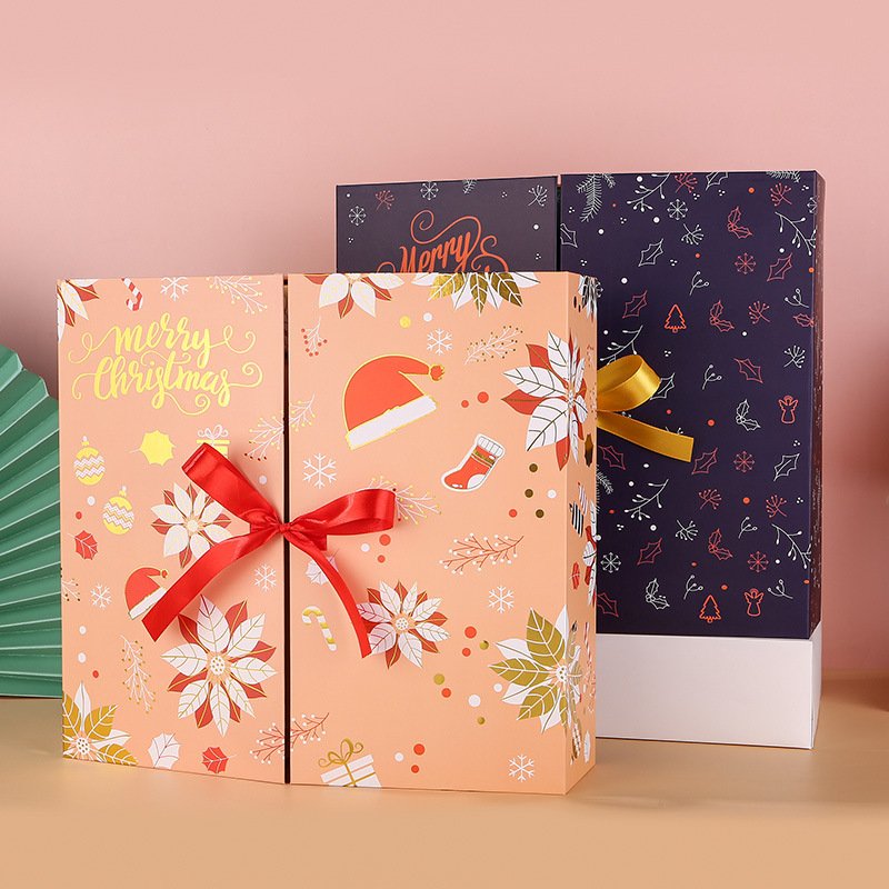 Custom Empty Advent Calendar Blind Box Festival Decoration Beauty Cosmetic Packaging Bow Tie Door Open 24 Countdown Christmas