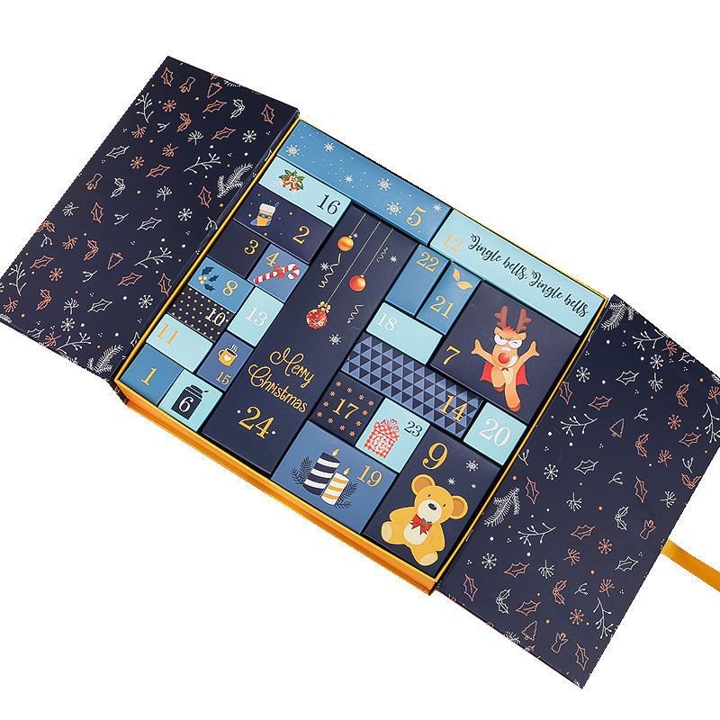 Custom Empty Advent Calendar Blind Box Festival Decoration Beauty Cosmetic Packaging Bow Tie Door Open 24 Countdown Christmas