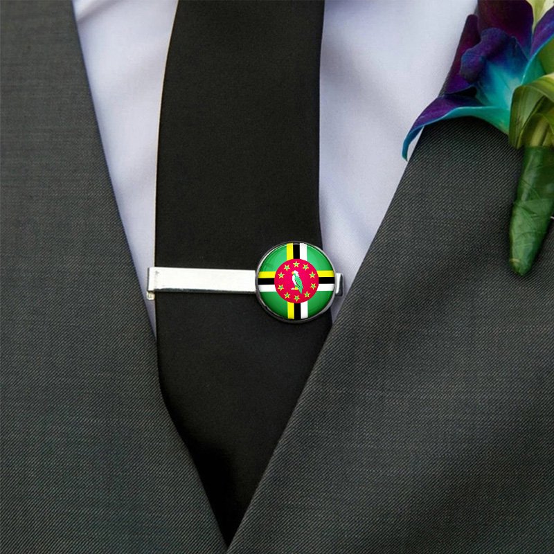 80 Models Caribbean Dominica Flag Map Tie Clip Lapel Pin Ring Brooch Cuff Link Necklace Bracelet Earrings Key Chain Jewelry Set