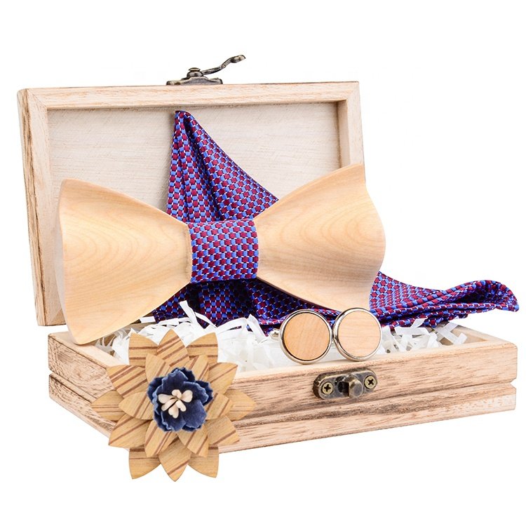 2020 new Fashion 3D Handmade Wooden Bow Tie and Handkerchief Set Mens Bow Tie silk and cotton Square towel